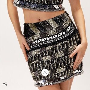 Nasty Gal Beaded mirror mini skirt black silver Coachella festival eras four